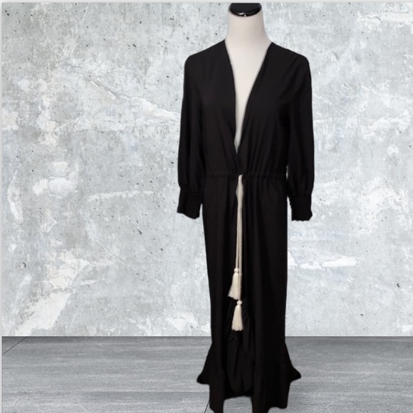 Palmacea  Ruffled long sleeve maxi  beach cover up kimono caftan dress NWT Small - Picture 1 of 15